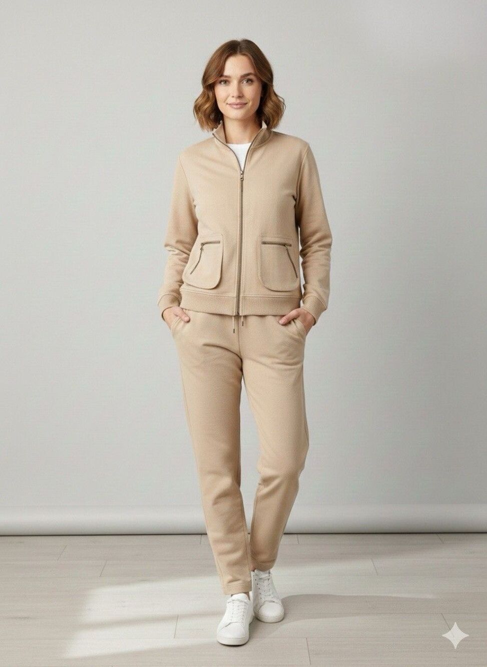 Vintage Lauren Ralph Lauren Track Suit Womens XL Beige Full Zip Equestrian USA